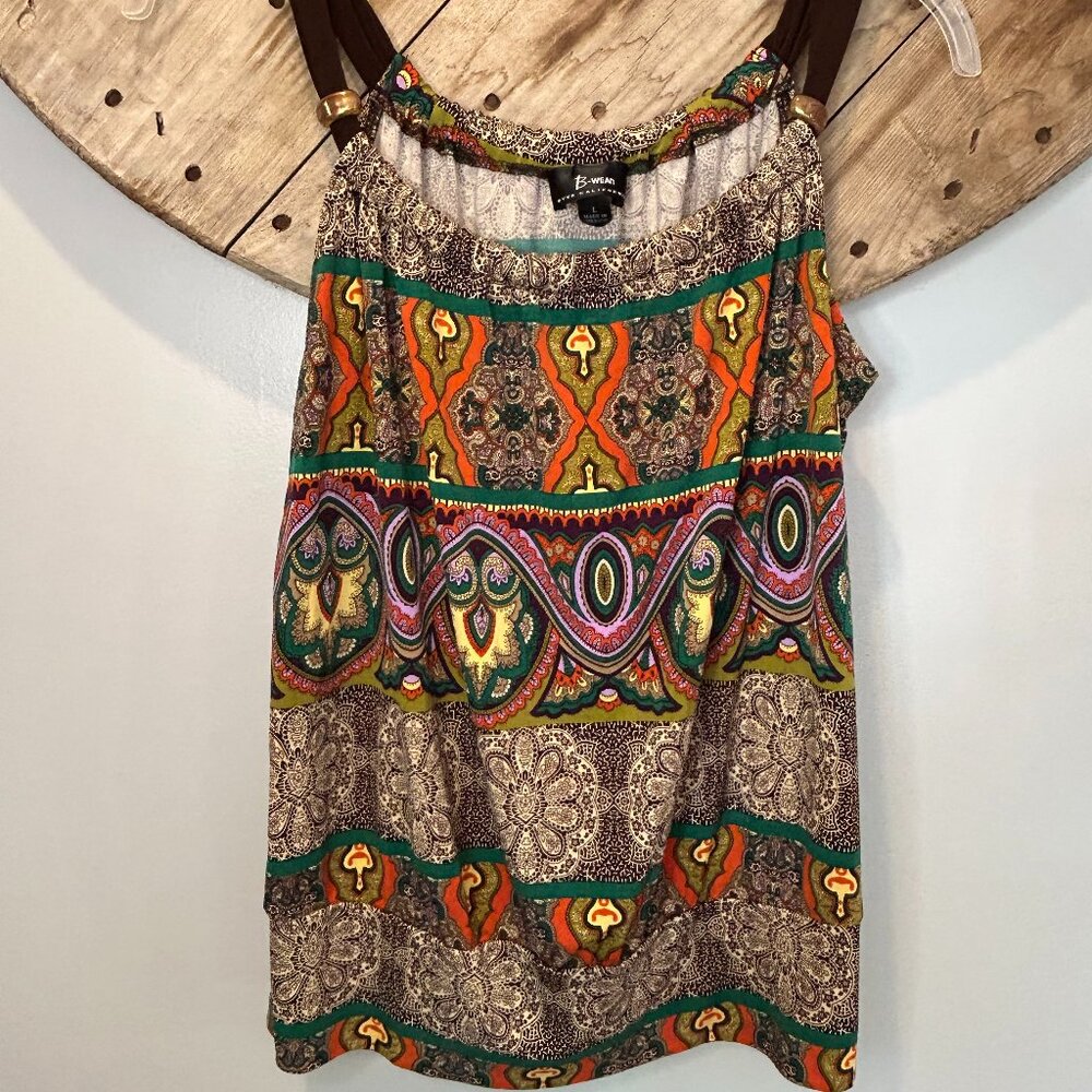 B Wear Byer California multi-color tank top blouse Bohemian pattern-L